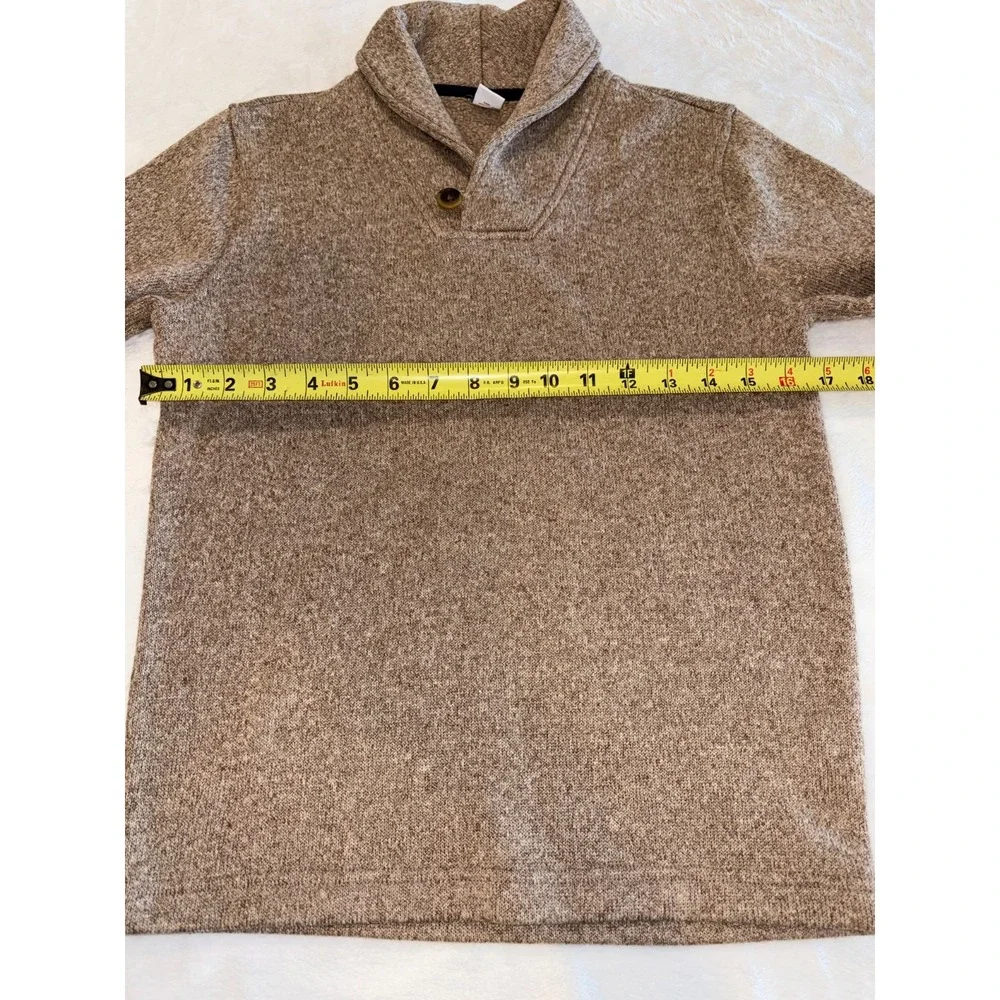 Old Navy Sweater Boys L (10-12) Heather Tan Tight Knit Fleece Lined Shawl Collar